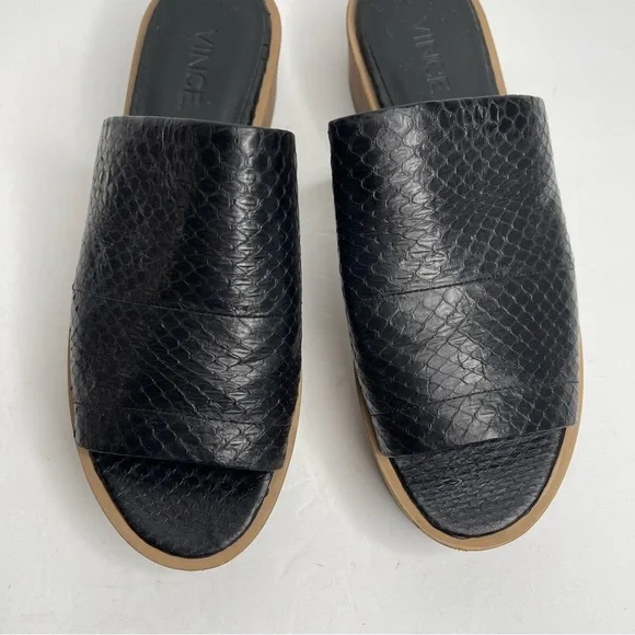 Vince Saskia Black Leather Snake Embossed Slide Flatform Sandal Size 8M Comfort - Picture 6 of 17